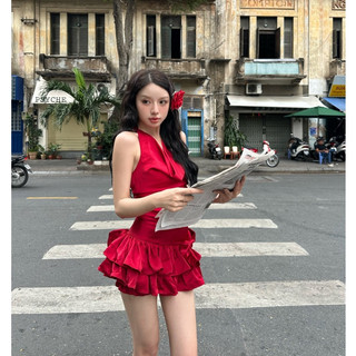 [Tặng kèm quần bảo hộ] Đầm lụa dự tiệc MONÁ cổ đổ hở lưng phối nơ - EMILY DRESS
