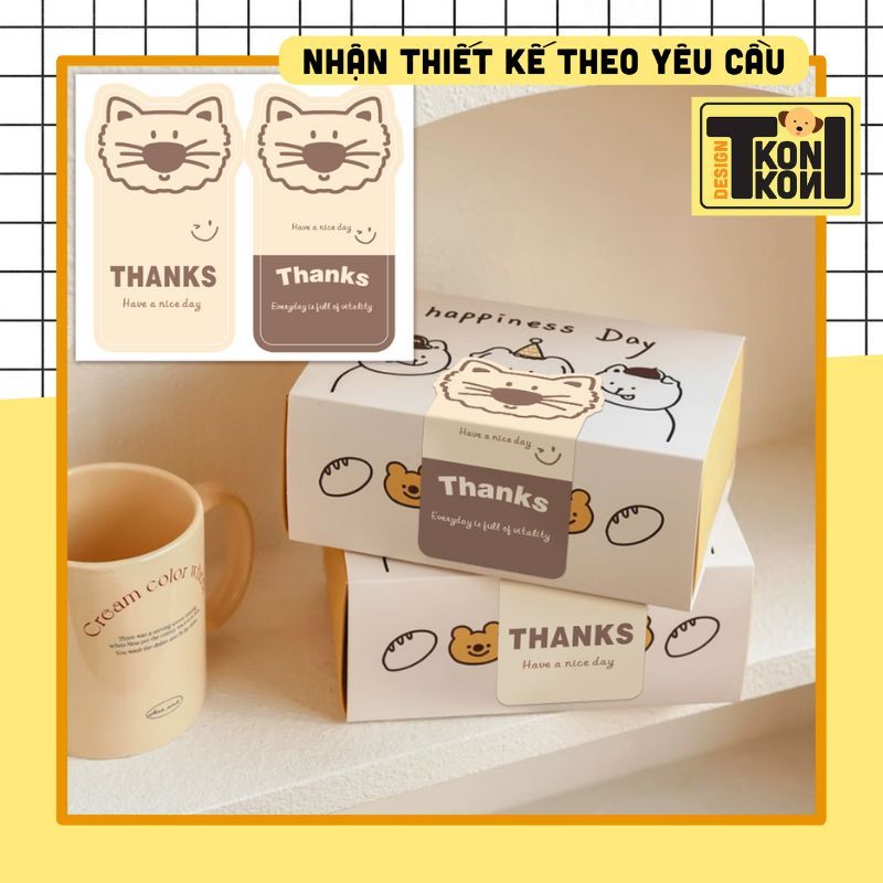 [SẴN] Set 50 Tem Thank You Mèo Đáng Yêu - Decal Dán Hộp Quà, Tem Dán ...
