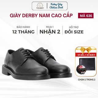 Giày Derby Trơn Giày Tây Nam Da Bò Cao Cấp Mũi Tròn Thời Trang Sang Trọng Thiết Kế Da Lì Đế Cao Đường Khâu Chắc Chắn