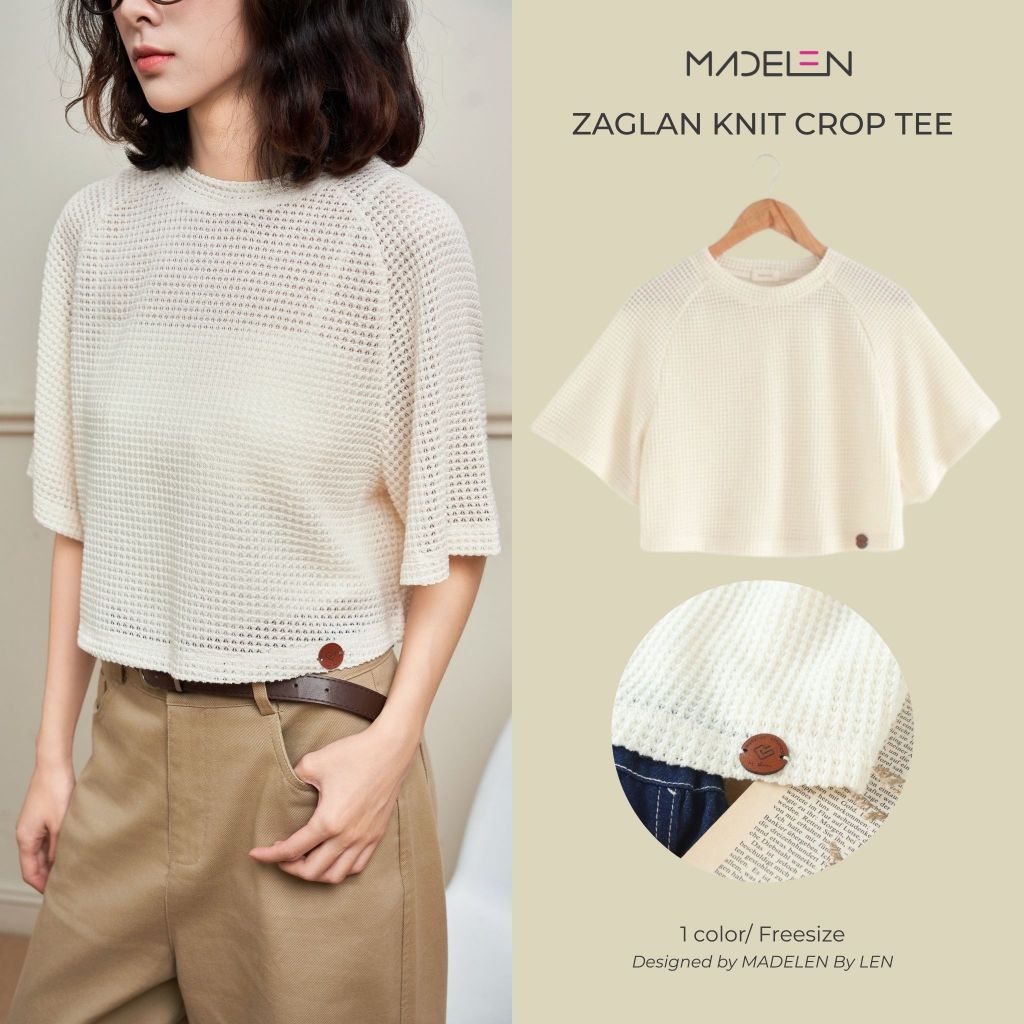 Áo Knitted Kem Dáng Lửng Ngắn Tay Cổ Tròn MADELEN Áo Len Mỏng Nữ Form Đẹp