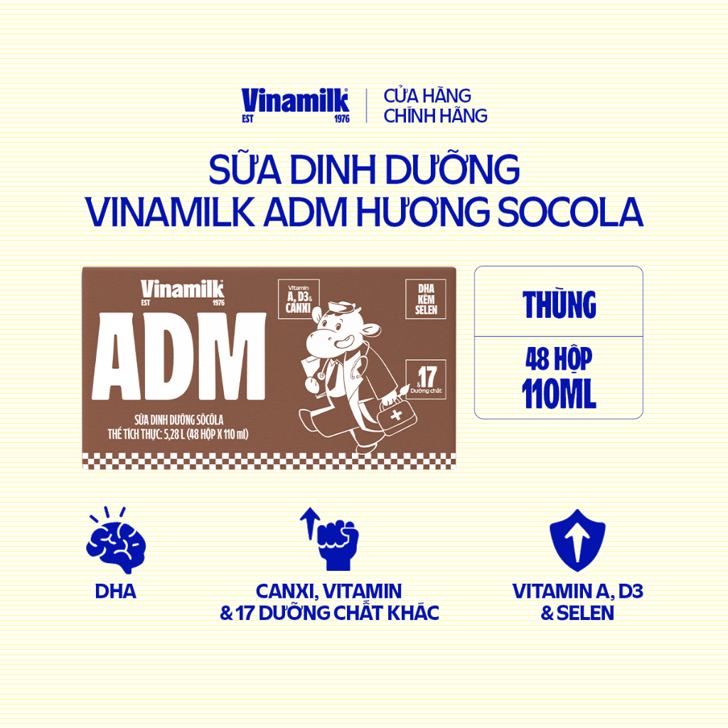 Ảnh Sữa dinh dưỡng Socola Vinamilk ADM - Thùng 48 hộp 110ml 2