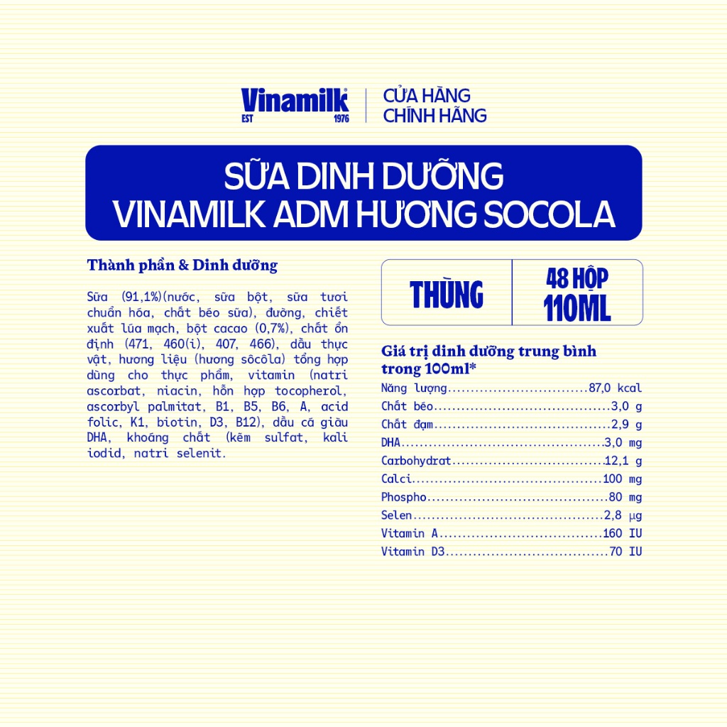 Ảnh Sữa dinh dưỡng Socola Vinamilk ADM - Thùng 48 hộp 110ml 3