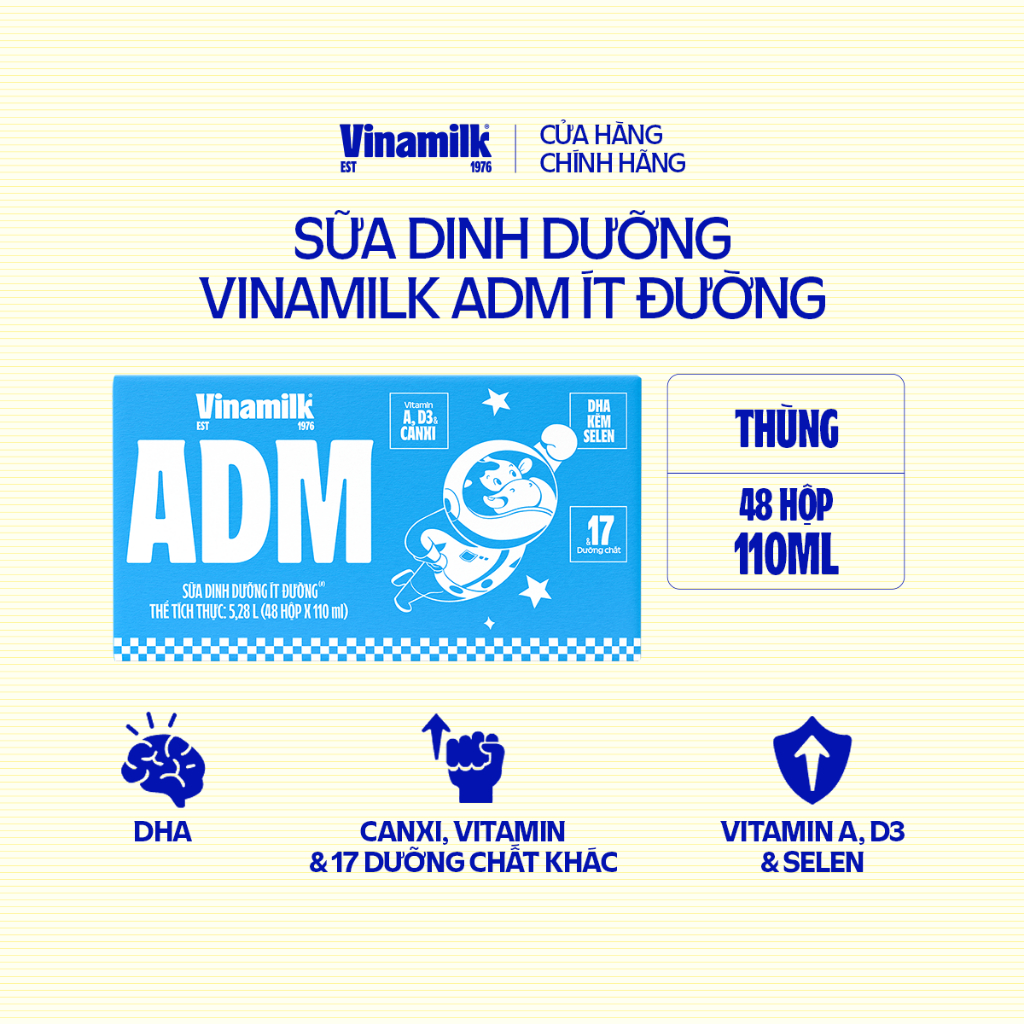 Ảnh Sữa dinh dưỡng ít đường Vinamilk ADM - Thùng 48 hộp 110ml 2