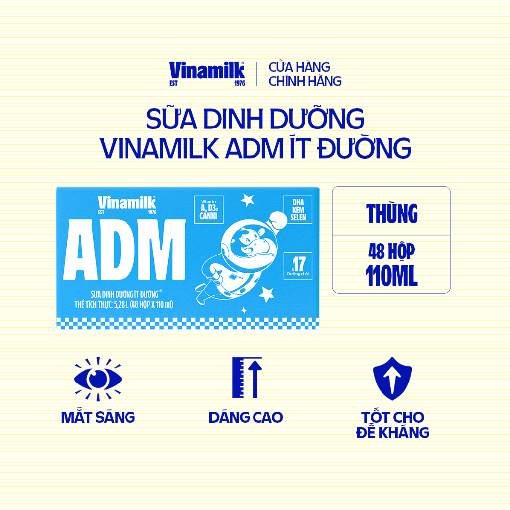 Ảnh Sữa dinh dưỡng ít đường Vinamilk ADM - Thùng 48 hộp 110ml 1