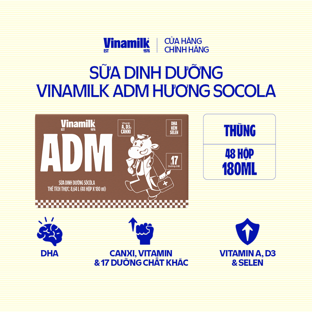 Ảnh Sữa dinh dưỡng Socola Vinamilk ADM - Thùng 48 hộp 180ml 2