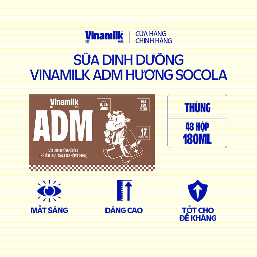 Ảnh Sữa dinh dưỡng Socola Vinamilk ADM - Thùng 48 hộp 180ml 1