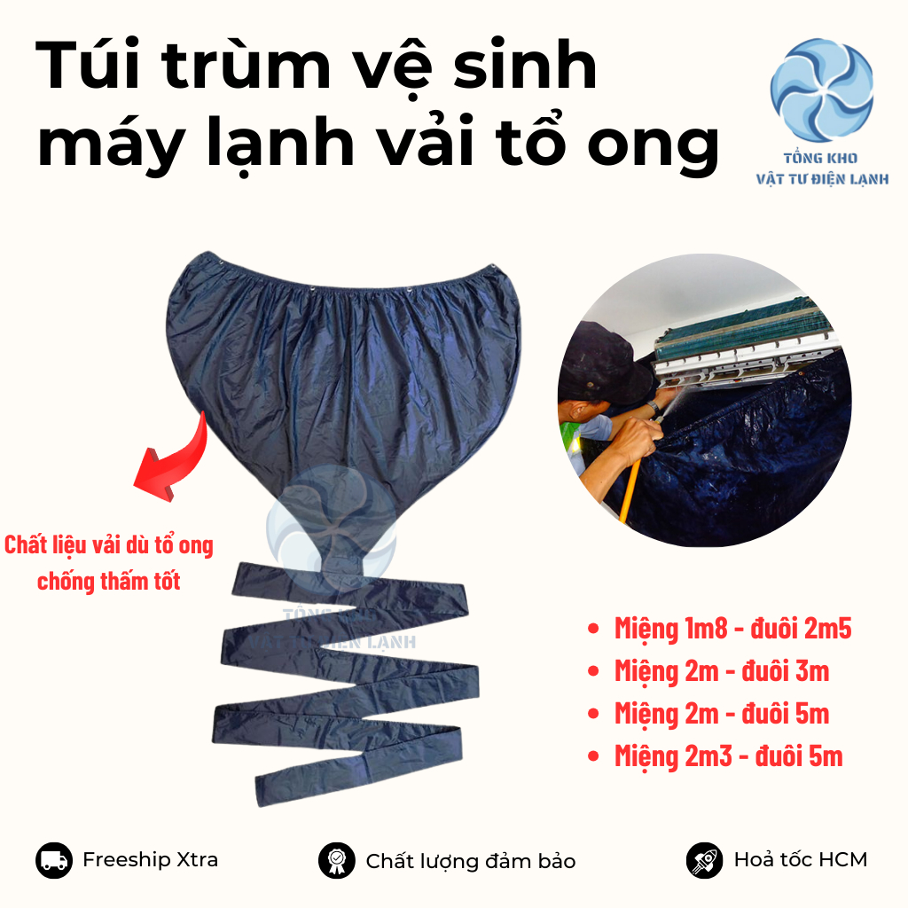 Túi trùm vệ sinh máy lạnh vải dù chống thấm nước tốt - Bạc trùm vệ sinh điều hoà