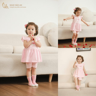 NGỌC BẢO AN (9M-7Y) Bộ quần áo lửng bé gái chất vải 100% cotton thoáng mát, co giãn tốt cho bé.