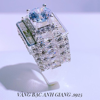 Nhẫn nam bạc AGJ s950 - Nhẫn nam mặt vuông 2 cấp đá chủ tròn 8ly lạm đá con cao cấp bạc s950 sang trọng nam tính