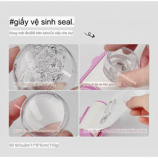 Cuộn băng dính vệ sinh con dấu silicon siêu sạch - cuộn 60 tờ có hộp đậy chống bám bụi