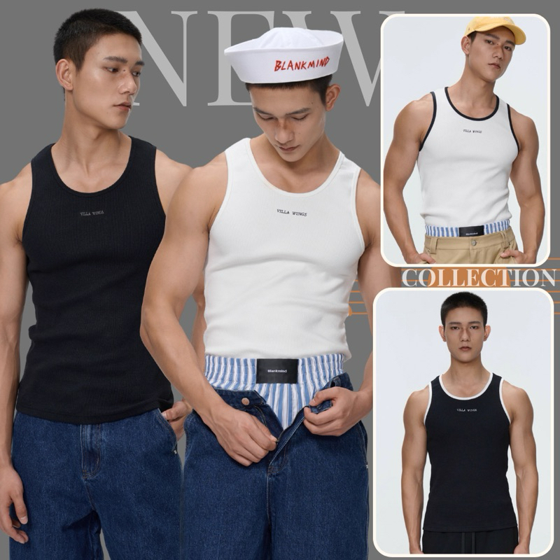 Áo ba lỗ nam thêu chữ VILLA WINGS – Áo tanktop ôm body viền bo co giãn mát mẻ, mặc đi chơi, đi tập, outfit hè