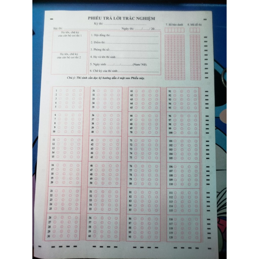 100 (50) Tờ phiếu tô trắc nghiệm. Mẫu 120 câu  BỘ GIÁO DỤC . In màu A4