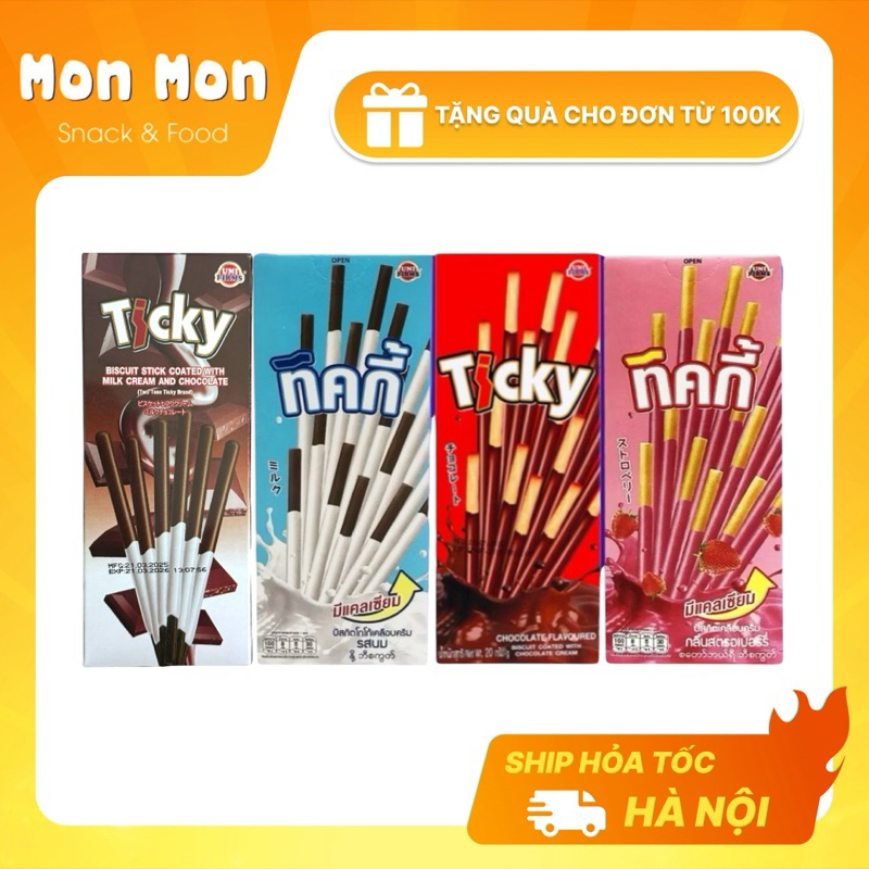 Bánh que Ticky Thái Lan, bánh quy que phủ kem các vị (hộp 18g, 6 que ...