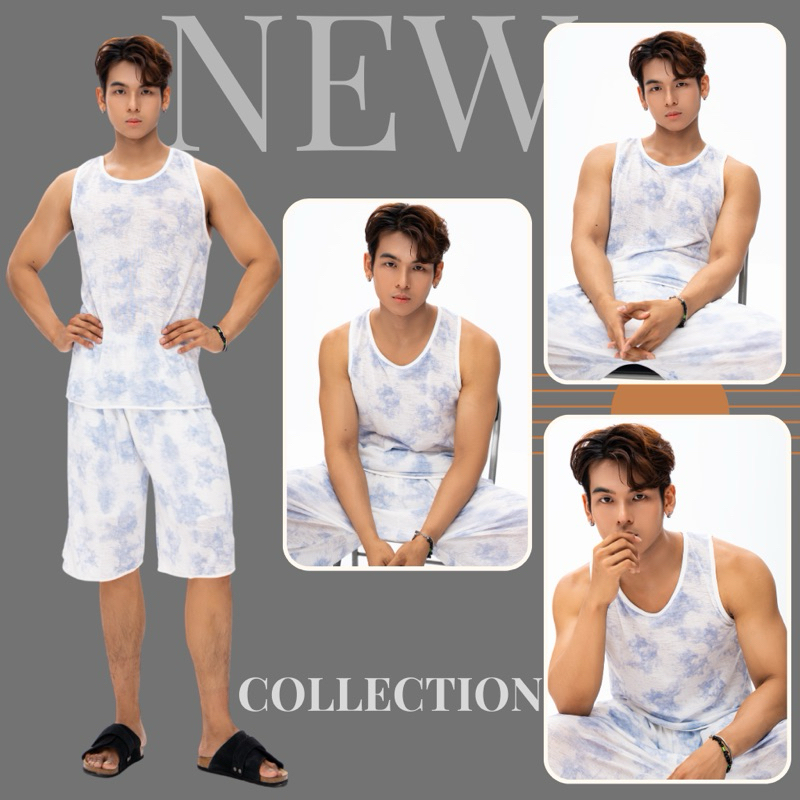 Set đồ nam đi biển - Áo ba lỗ loang màu + quần short lưới Villa Wings