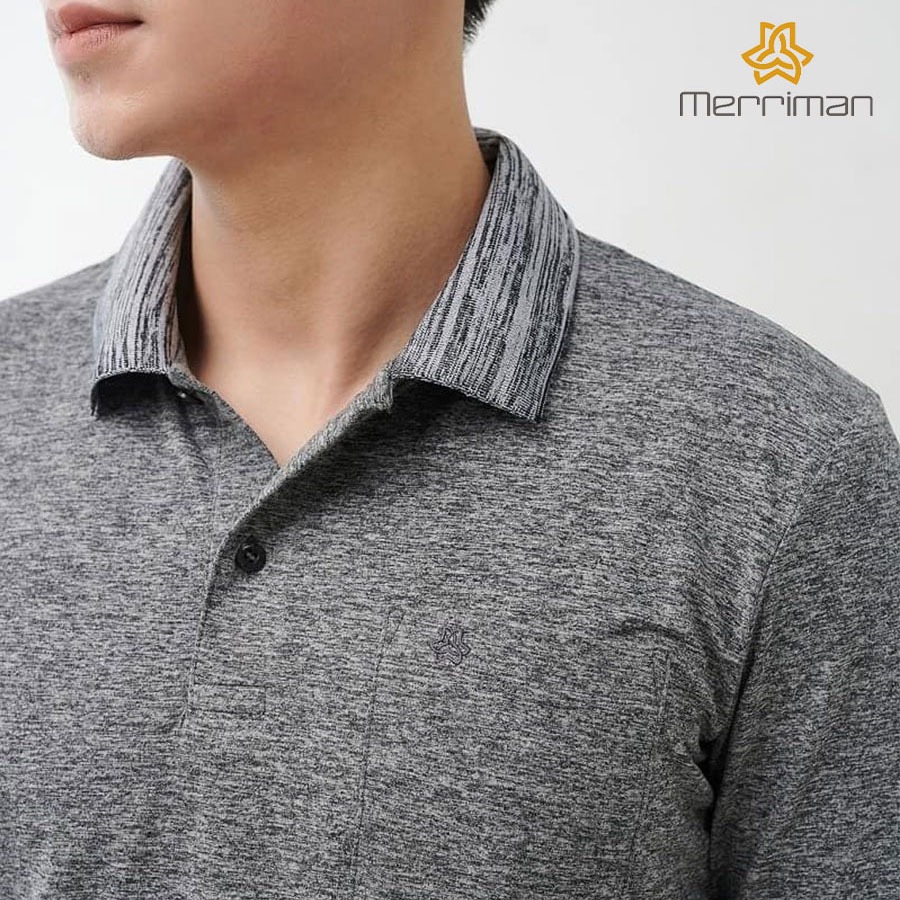 MERRIMAN SALE - Áo Polo Nam Dài Tay Có Cổ, Màu Xám, Đỏ Nhạt, Chất Thể Thao Co Giãn Thoáng Mát