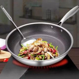 (28cm) Chảo Chống Dính Inox  – Đáy Bằng Vân Đá Tổ Ong, Dẫn Nhiệt Nhanh, Dùng Bếp Từ, Gas, Hồng Ngoại