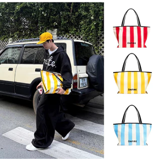 Túi Tote Vải Double Canvas Kẻ Sọc Onfire Đeo Vai Cỡ Lớn Phù Hợp Mang Hằng Ngày