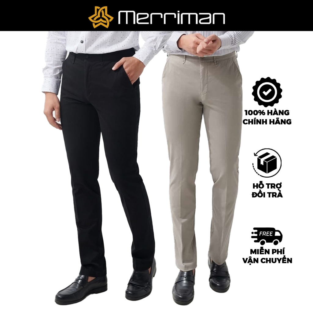 MERRIMAN SALE - Quần Khaki  Nam Cao cấp Không Ly Màu Đen, Xám Họa Tiết Trơn, Form Classic, Cotton
