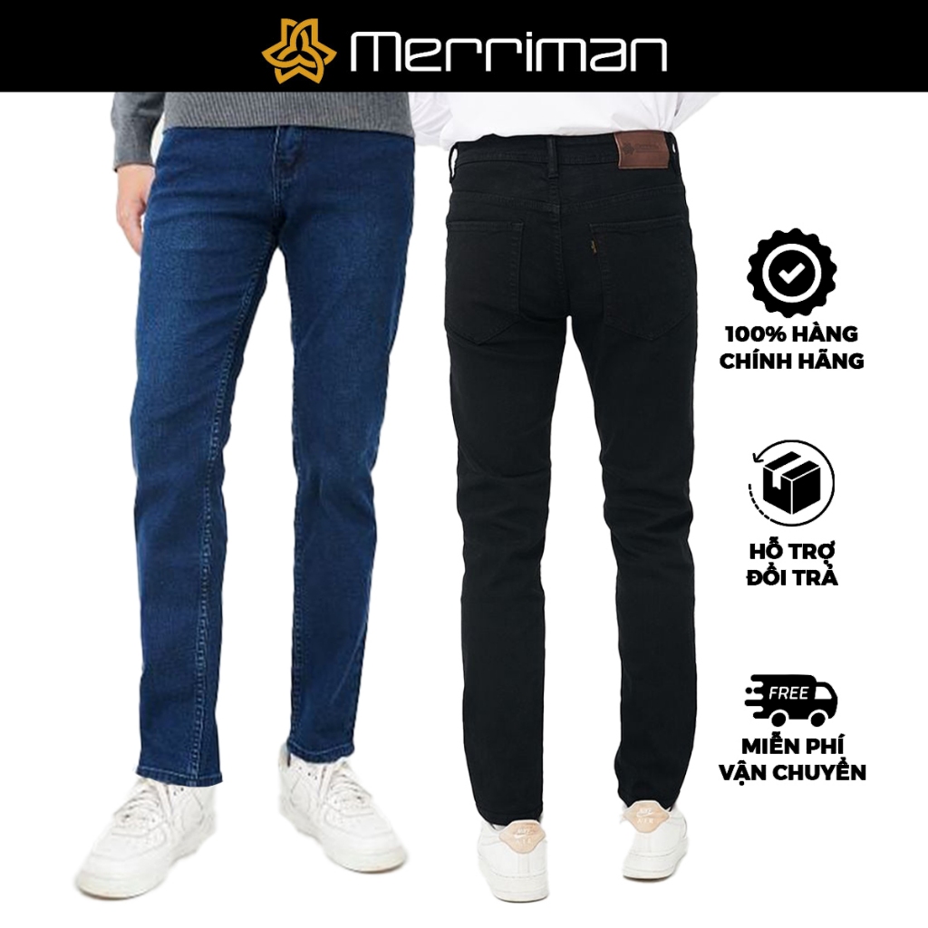 MERRIMAN SALE - Quần Jean Nam Cao Cấp Màu Đen, Denim, Navy, Form Slim Fit Trẻ Trung Bền Màu