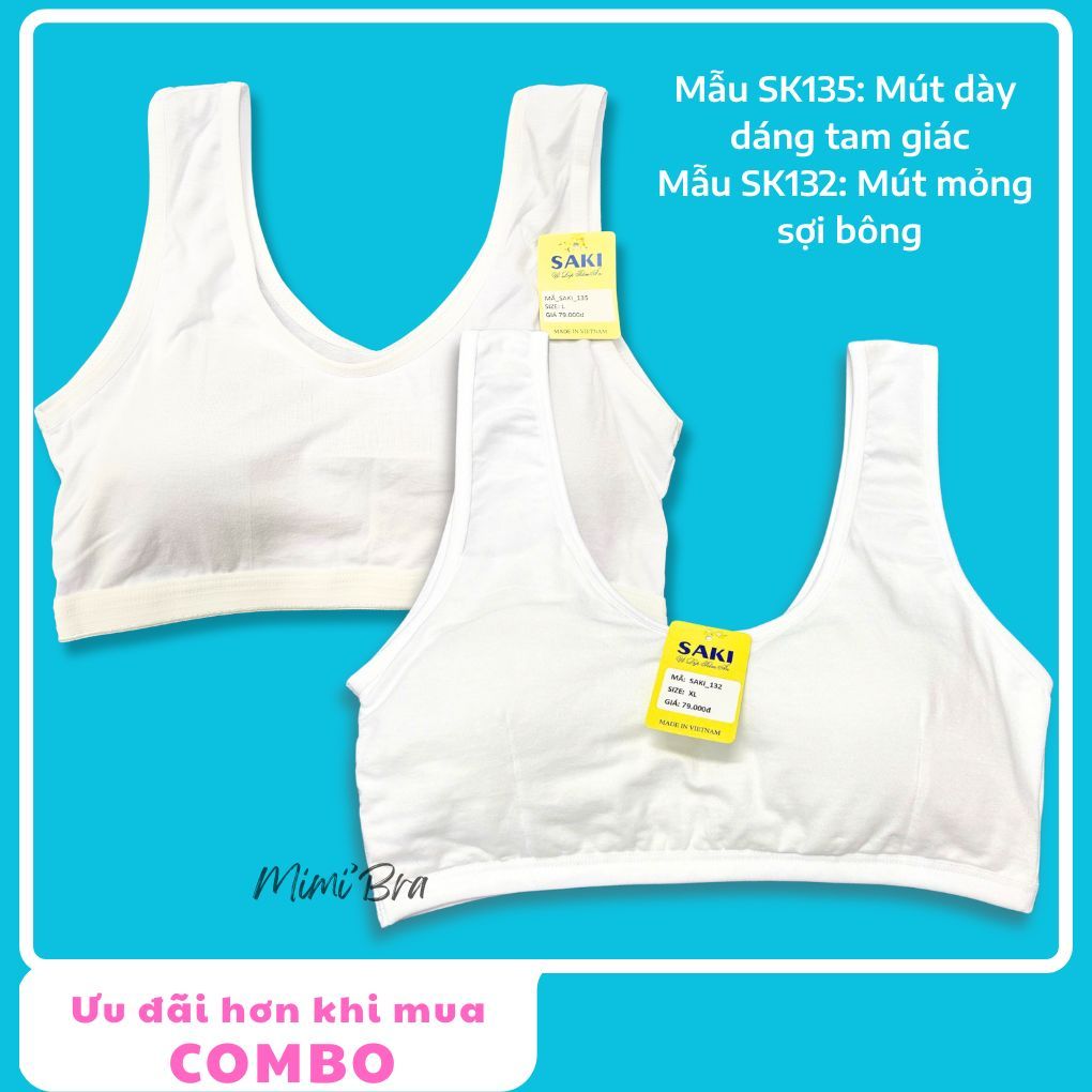 Áo lót học sinh chui đầu mút may liền chất cotton, sợi bông mềm co dãn thoải mái có size to, áo lá học sinh