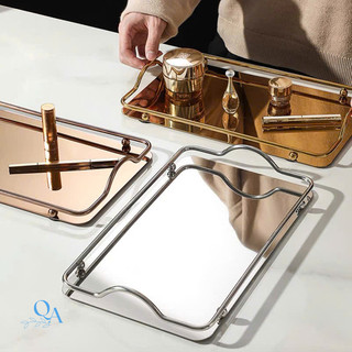 Khay inox tráng gương decor đựng phụ kiện trang điểm, mỹ phẩm | khay bê đồ đựng bình cốc, trà, bánh