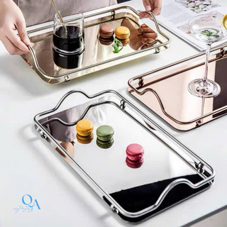 Khay inox tráng gương decor đựng phụ kiện trang điểm, mỹ phẩm | khay bê đồ đựng bình cốc, trà, bánh