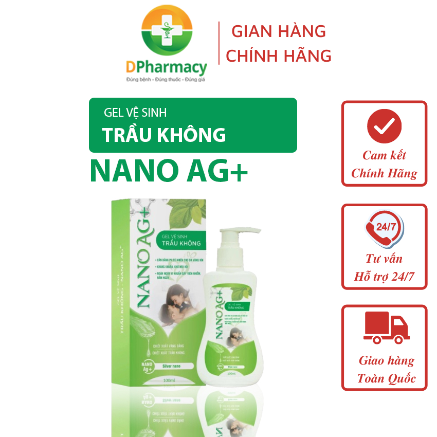 Gel Vệ Sinh Trầu Không, Nano Bạc ( Ag+), hỗ trợ kháng khuẩn, khử mùi hôi, chai 100ml