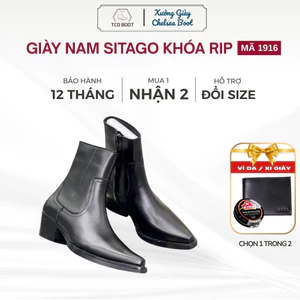 Giày Da Nam Khóa Kéo, Giày Bốt Thời Trang Nam, Giày Zip Sitago Da Bò Cổ Cao Kiểu Dáng Thời Thượng Đế Tăng Chiều Cao
