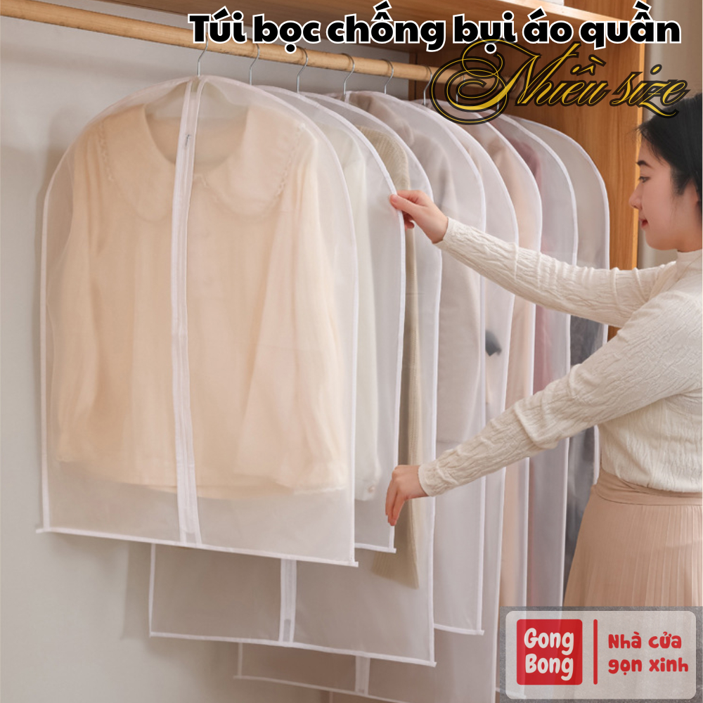 Túi bọc kín quần áo chống bụi chống ẩm mốc treo tủ PEVA , túi bọc trùm quần áo loại dày, có khóa sắp xếp gọn tủ quần áo
