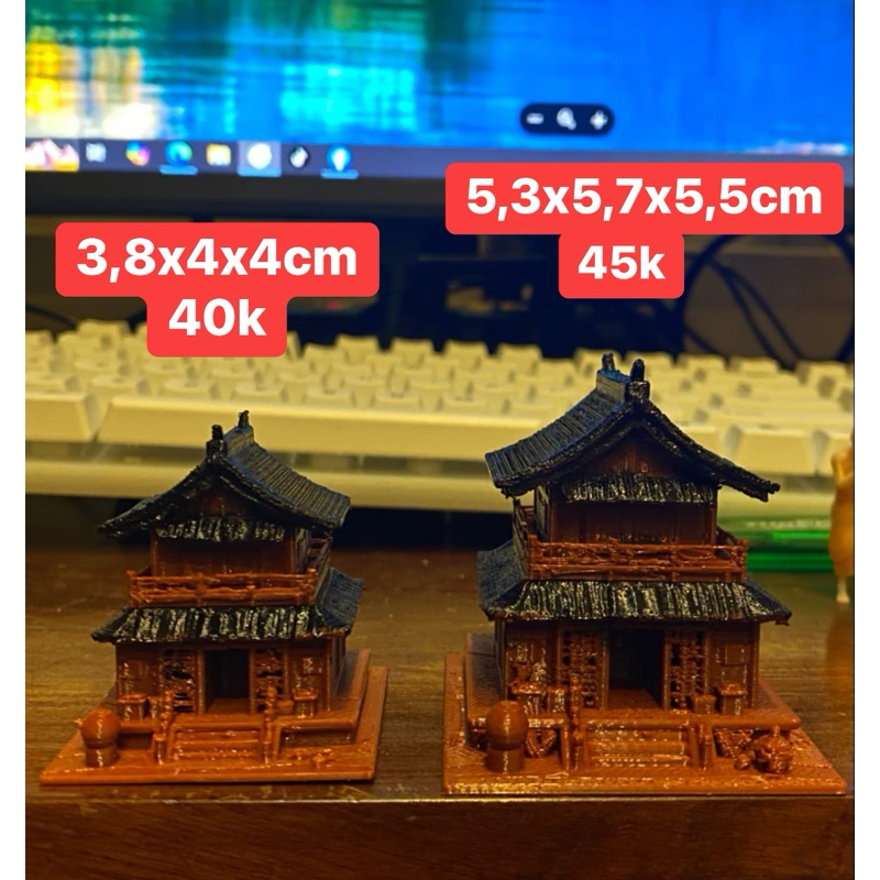 Nhà cổ 2 mái in 3D trang trí tiểu cảnh, decor