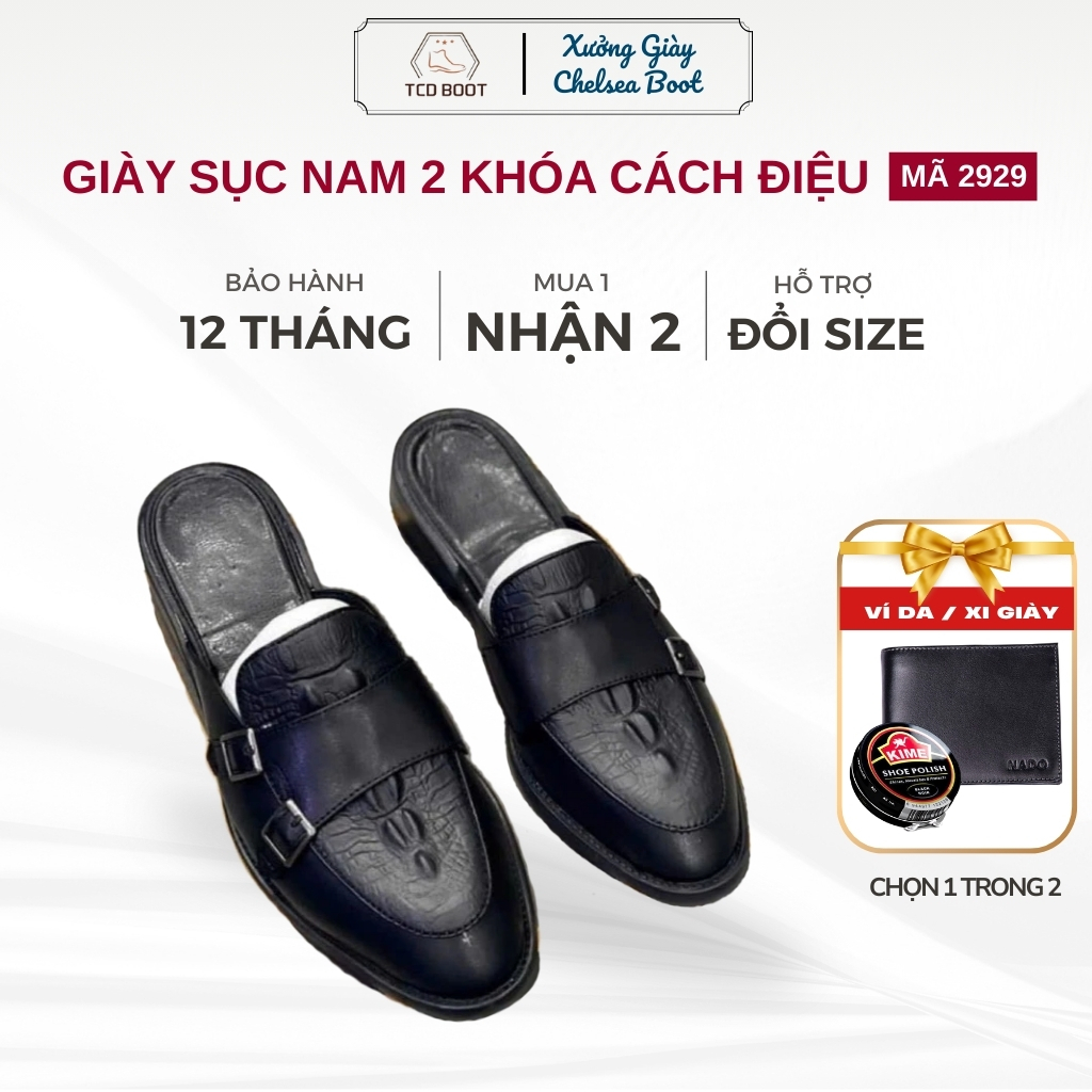 Giày Nam Giày Lười Công Sở, Giày Sục Nam Da Bò Dập Vân Cá Sấu Cao Cấp Thiết Kế Sang Trọng 2 Khóa Cách Điệu - Mã 2929