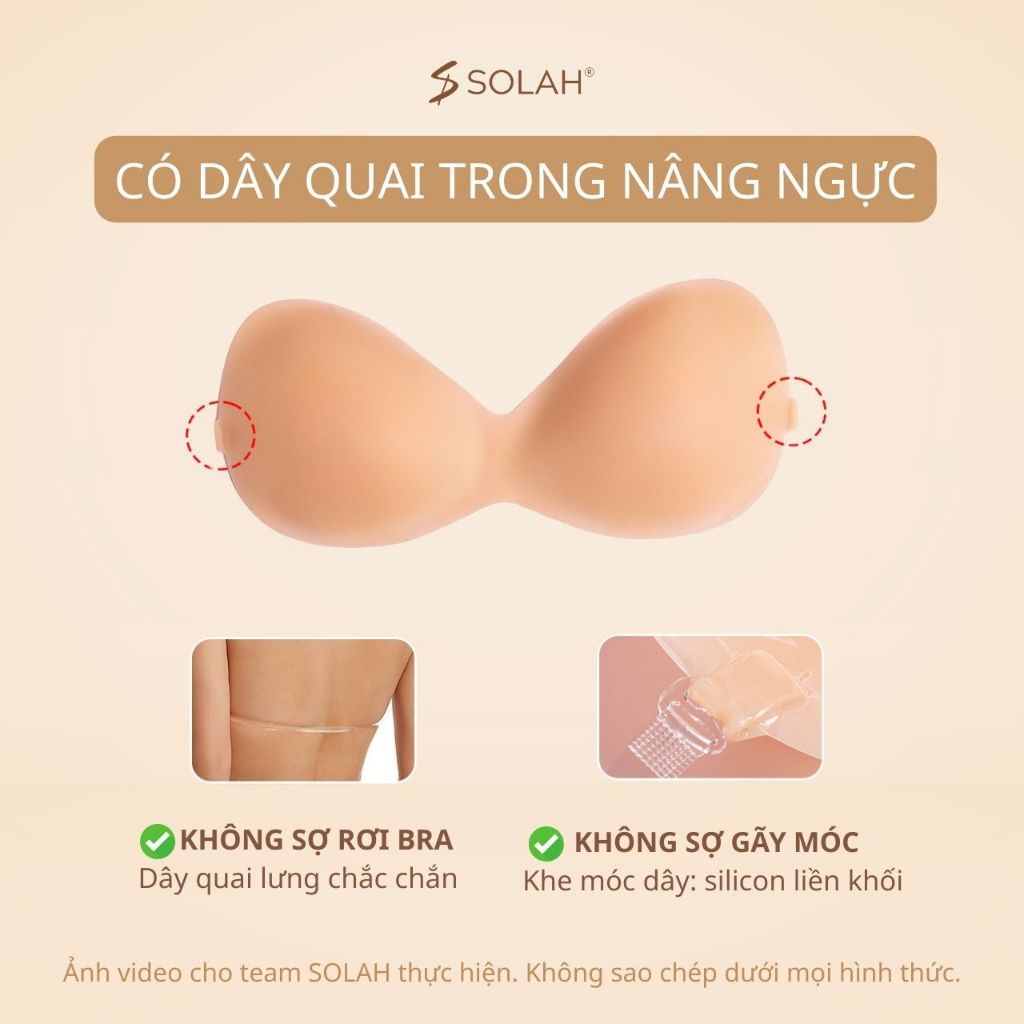 Miếng Dán Ngực Silicone Có Dây Chống Tuột SOLAH Mút Liền Nơ Thể Thao Nhảy Nhót Áo Váy Ôm Body BR09
