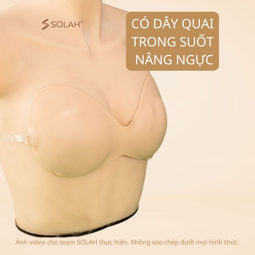Miếng Dán Ngực Silicone Có Dây Chống Tuột SOLAH Mút Liền Nơ Thể Thao Nhảy Nhót Áo Váy Ôm Body BR09