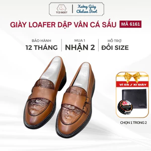 Giày Nam Giày Tây Nam Công Sở, Giày Lười Loafer Nam Da Bò Dập Vân Cá Sấu Thiết Kế 2 Khóa Đơn Giản Thanh Lịch - Mã 6161