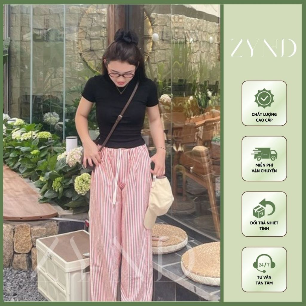 Quần kẻ sọc ZYND - Quần kẻ sọc vải đũi xốp ống siêu rộng cạp cao unisex -AD-M031