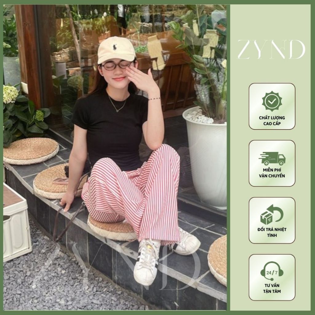 Quần kẻ sọc ZYND - Quần kẻ sọc vải đũi xốp ống siêu rộng cạp cao unisex -AD-M031