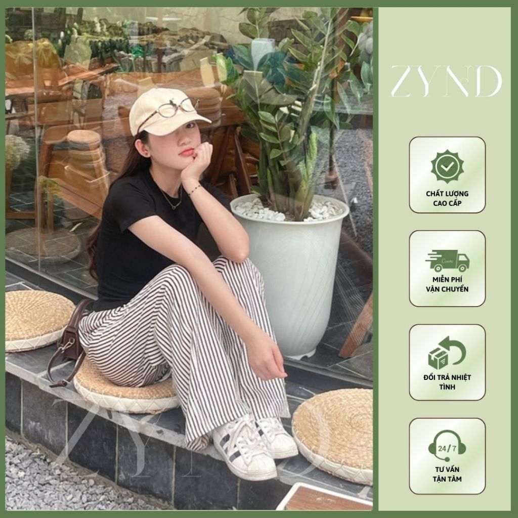 Quần kẻ sọc ZYND - Quần kẻ sọc vải đũi xốp ống siêu rộng cạp cao unisex -AD-M031