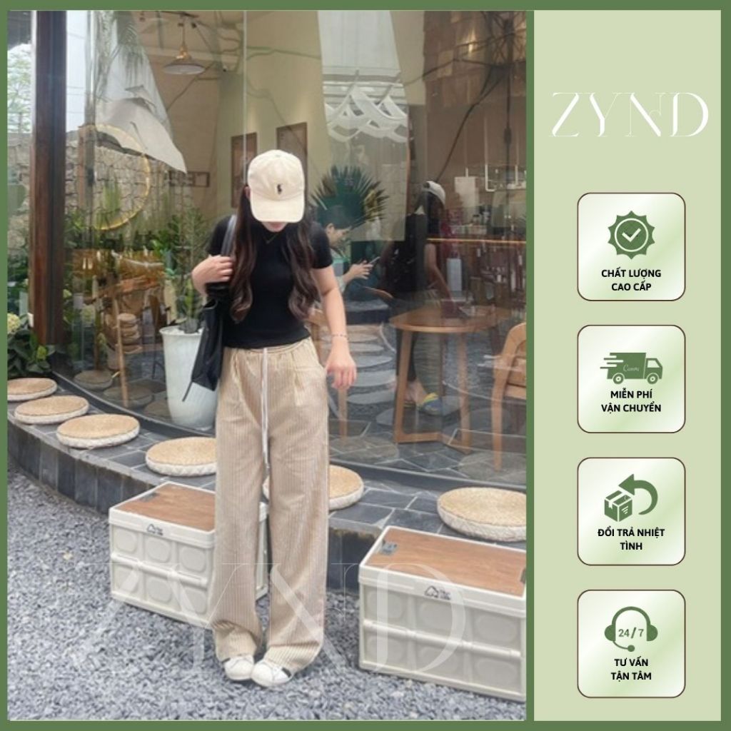 Quần kẻ sọc ZYND - Quần kẻ sọc vải đũi xốp ống siêu rộng cạp cao unisex -AD-M031