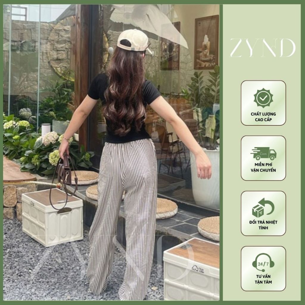 Quần kẻ sọc ZYND - Quần kẻ sọc vải đũi xốp ống siêu rộng cạp cao unisex -AD-M031
