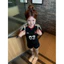 Áo Thun Baby Tee Nữ Basic Ôm Body Phối Viền Kẻ Sọc Tay Ngắn In Hình Chất Liệu Cotton Màu Đen