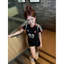 Áo Thun Baby Tee Nữ Basic Ôm Body Phối Viền Kẻ Sọc Tay Ngắn In Hình Chất Liệu Cotton Màu Đen
