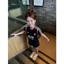 Áo Thun Baby Tee Nữ Basic Ôm Body Phối Viền Kẻ Sọc Tay Ngắn In Hình Chất Liệu Cotton Màu Đen