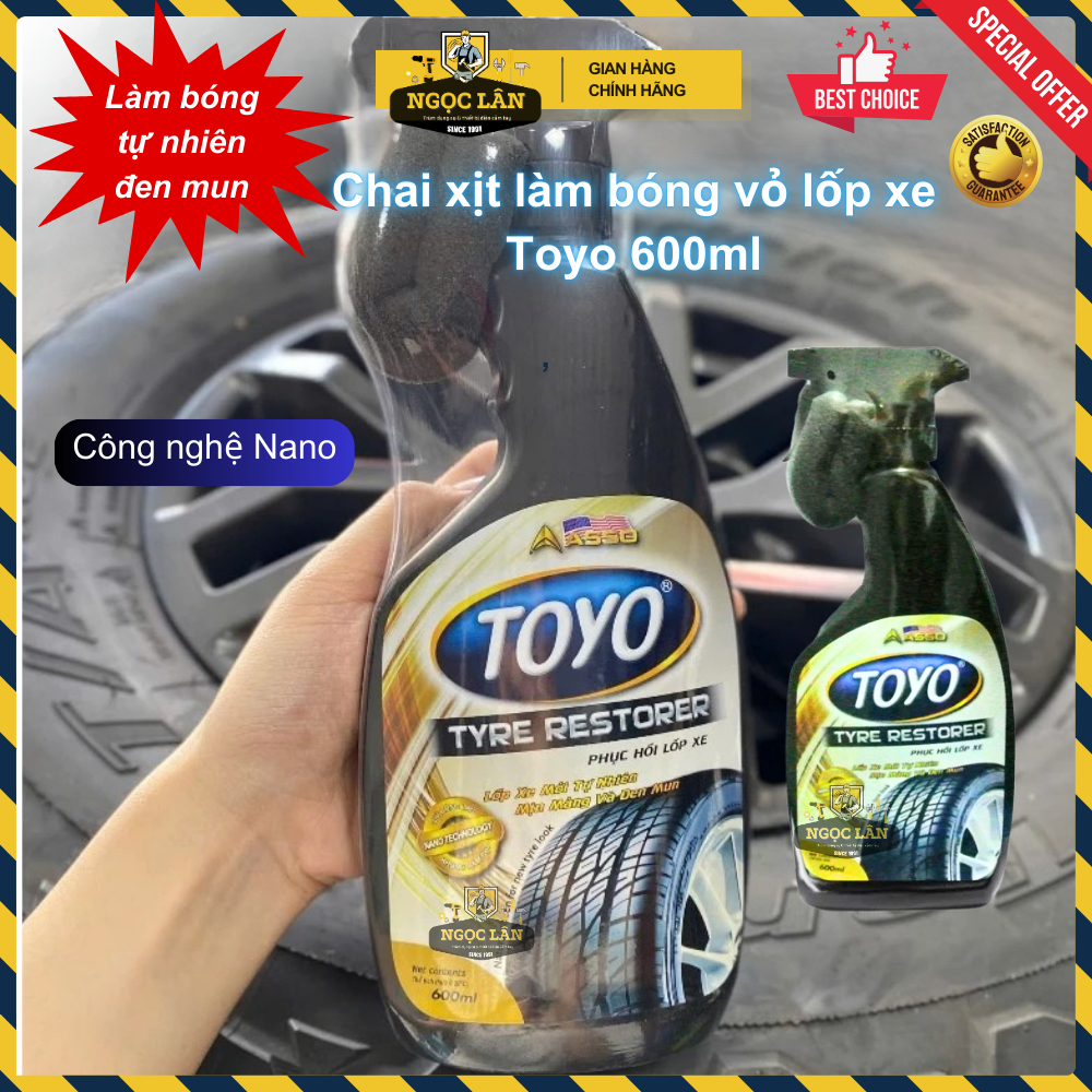 Chai xịt bóng vỏ lốp xe Toyo 600ml làm mới tự nhiên, mịn màng và đen mun công nghệ Nano cao cấp