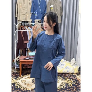 áo lam đi chùa truyền thống vạt hò nút thắt, thời trang nữ