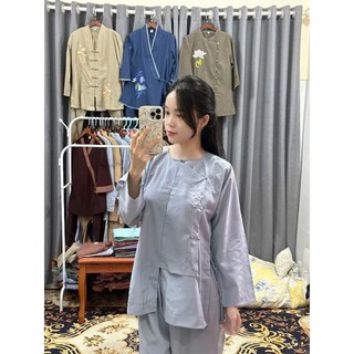 áo lam đi chùa truyền thống vạt hò nút thắt, thời trang nữ