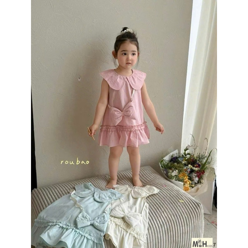 Váy hồng cổ sen chân đuôi cá chất thô lụa mềm mát DL67 size 10 -30kg - váy cho bé Diệu Linh shop kids