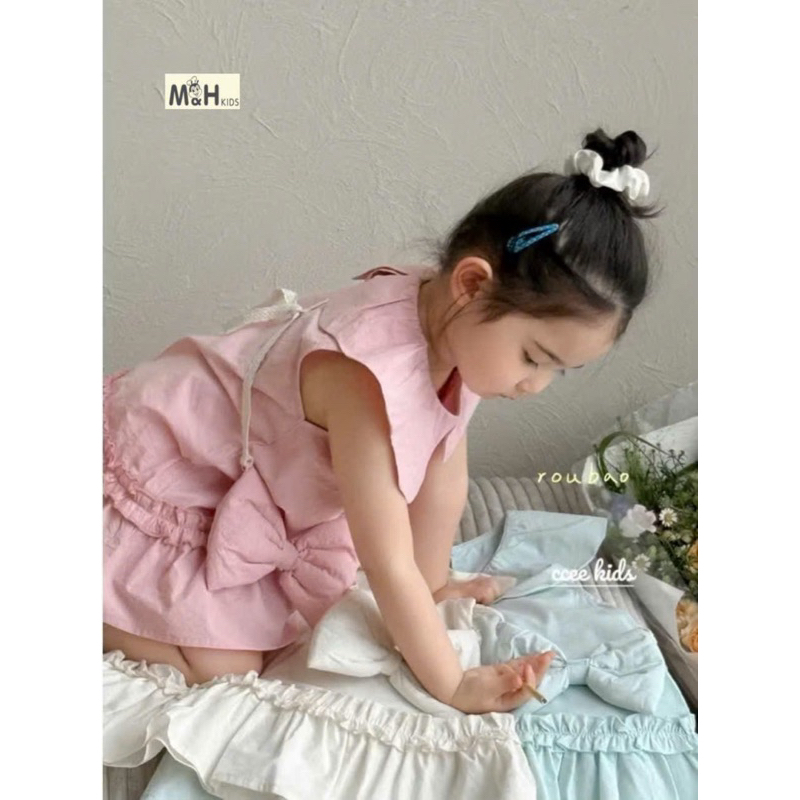 Váy hồng cổ sen chân đuôi cá chất thô lụa mềm mát DL67 size 10 -30kg - váy cho bé Diệu Linh shop kids