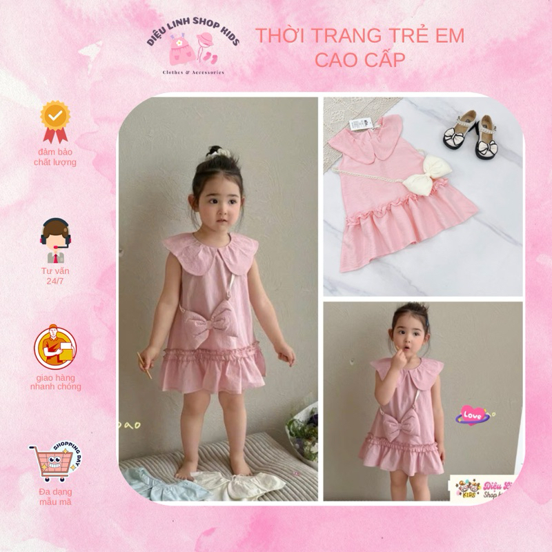 Váy hồng cổ sen chân đuôi cá chất thô lụa mềm mát DL67 size 10 -30kg - váy cho bé Diệu Linh shop kids
