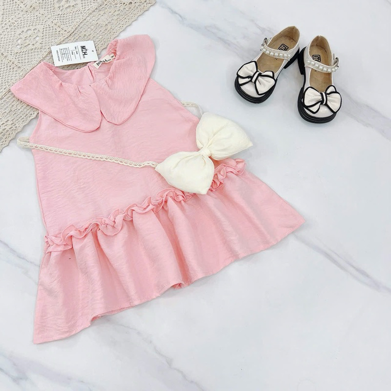 Váy hồng cổ sen chân đuôi cá chất thô lụa mềm mát DL67 size 10 -30kg - váy cho bé Diệu Linh shop kids