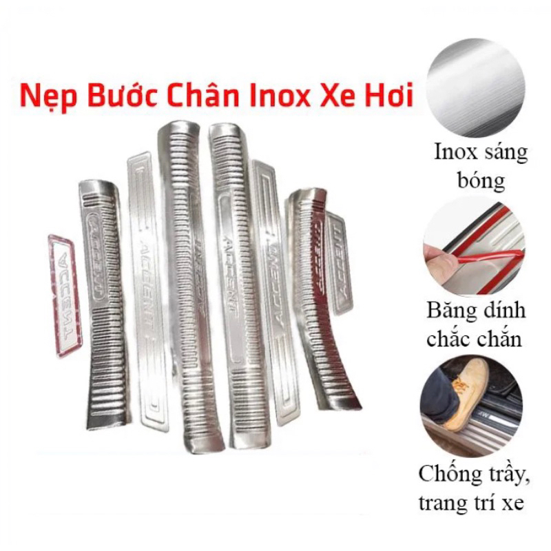 Ốp bậc cửa, nẹp bước chân xe Huyndai Accent 2018-2023 inox sáng bóng